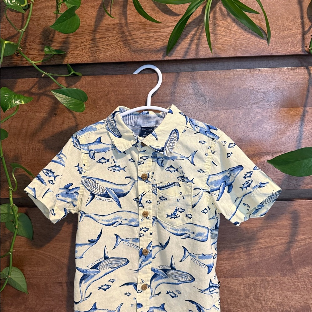 Nautica Blue Shark Print Button Down Shirt